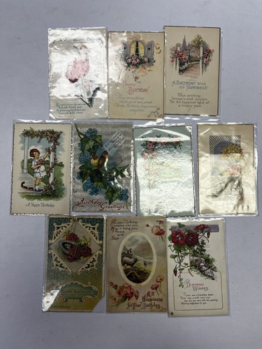 10pc Antique Vintage Postcards Lot Happy Birthday 1910-20's Cursive (#4) - Picture 4 of 24