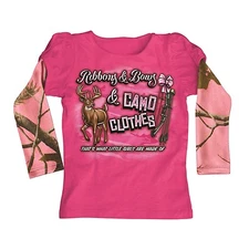 Buck Wear Girl's Ribbons & Bows & Camo Clothes T-Shirt, Realtree PInk Camouflage