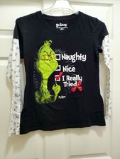Dr. Seuss The GRINCH Naughty, Nice, I Really Tried Tshirt Unisex Kids XL Black