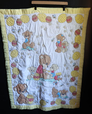 Vintage Precious Moments Teddy Bear Honey Bee Baby Quilt Blanket 35x45