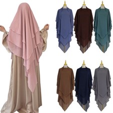 Women Overhead Hijab 3 Layer Prayer Muslim Khimar Headscarf Robe Burqa Islam New