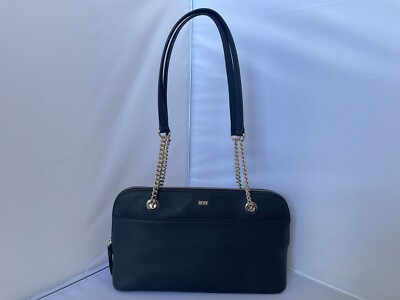 DKNY Bryant Park Monogram Handbag Womens Black TZ Satchel Preppy Career $228