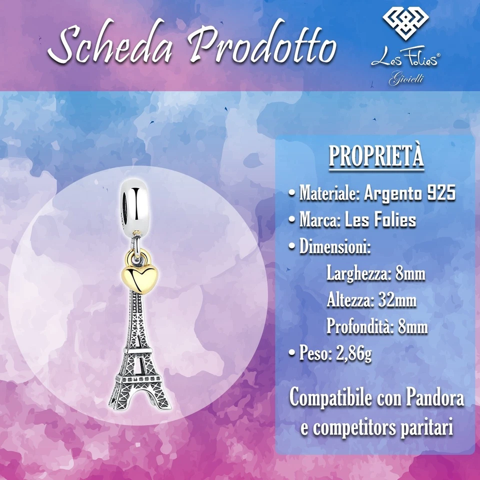 Charm Torre Eiffel Parigi Cuore in argento 925 - Les Folies - Immagine 4 di 4