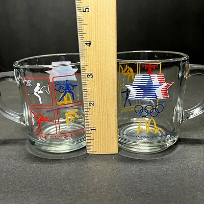 1984 Summer Olympic Glass Mugs McDonald's (2) LA, 3.5