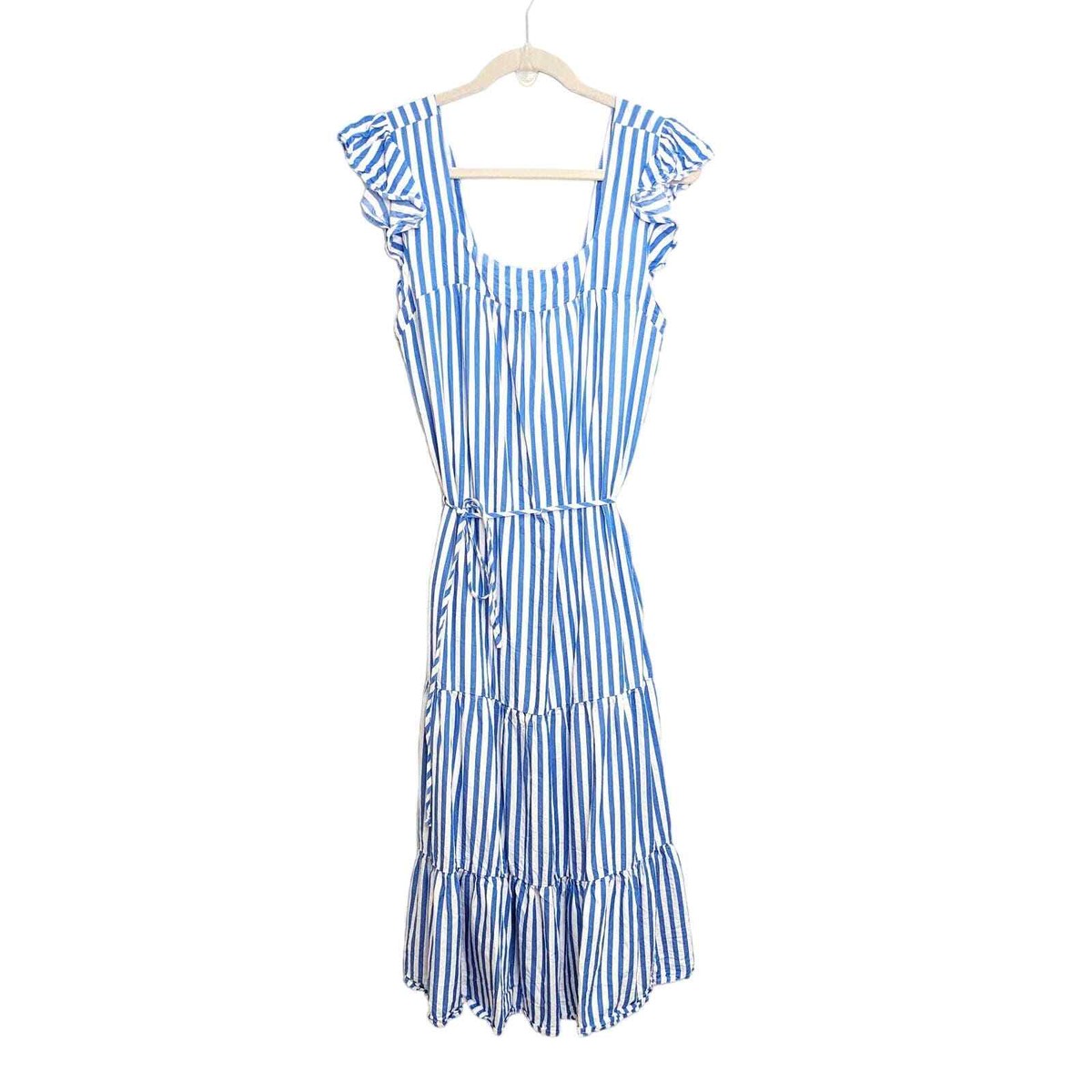 Draper James RSVP Women Medium Blue White Striped Flutter Sleeve Midi Sun  Dress