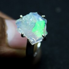 Ethiopian Welo Fire Opal Rough Gemstone 925 Sterling Silver Women Prong Ring