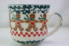 Gingerbread by Tienshan Large Coffee Mug Green Sponged Edge Cookie Man