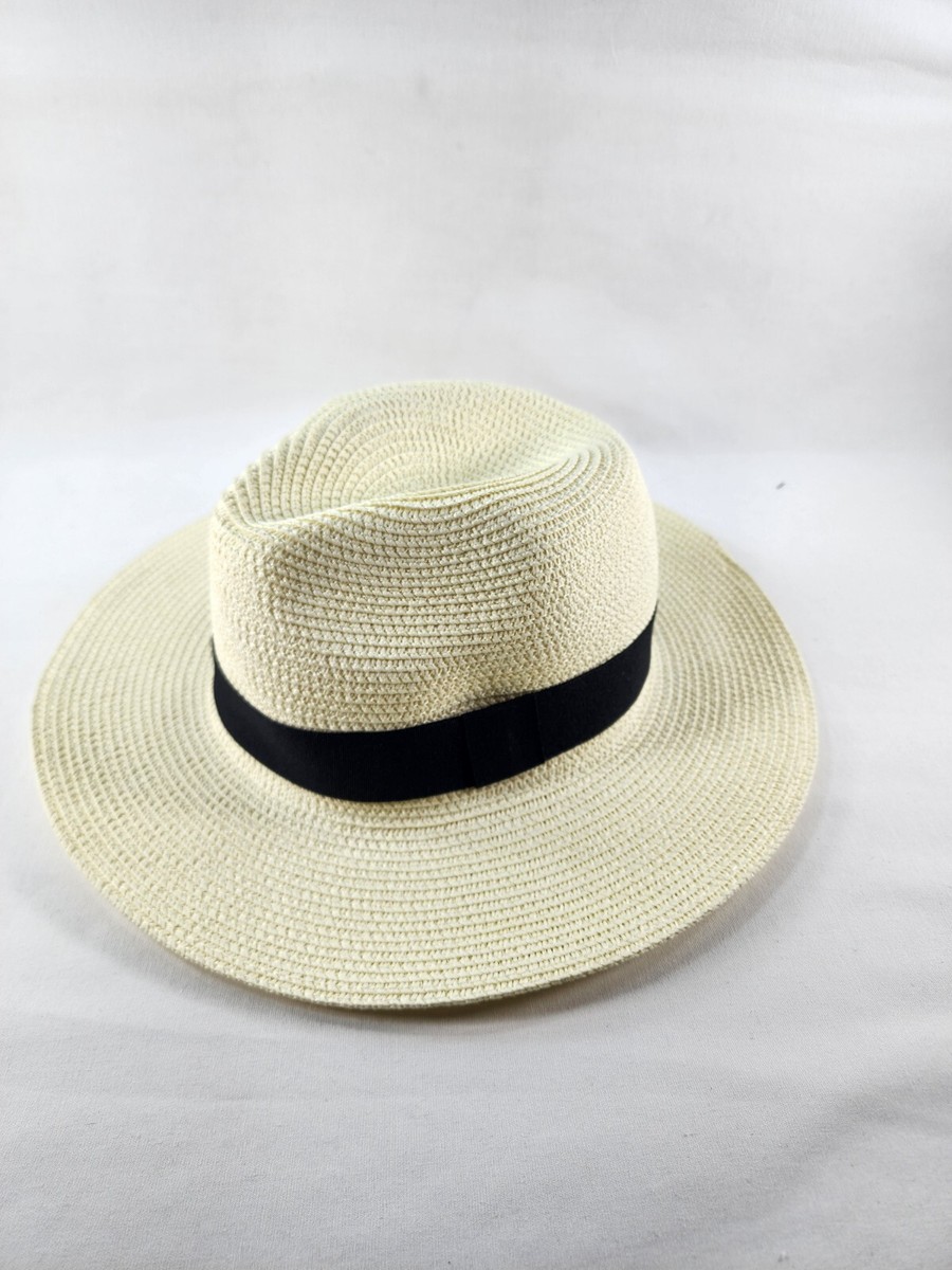 Panama Straw Hats Wide Brim Summer Beach Sun Hat for Women Fedora Cap UPF50+