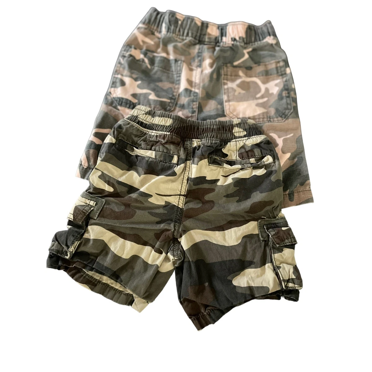 Camo Cargo Boy Shorts 2 Pair Size 3T Crazy 8 Pink &Gray Khaki &Green  Drawstring