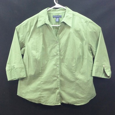 Mountain Lake II Blouse Shirt Size 1X 3/4 Sleeve Green Stretch Button Front