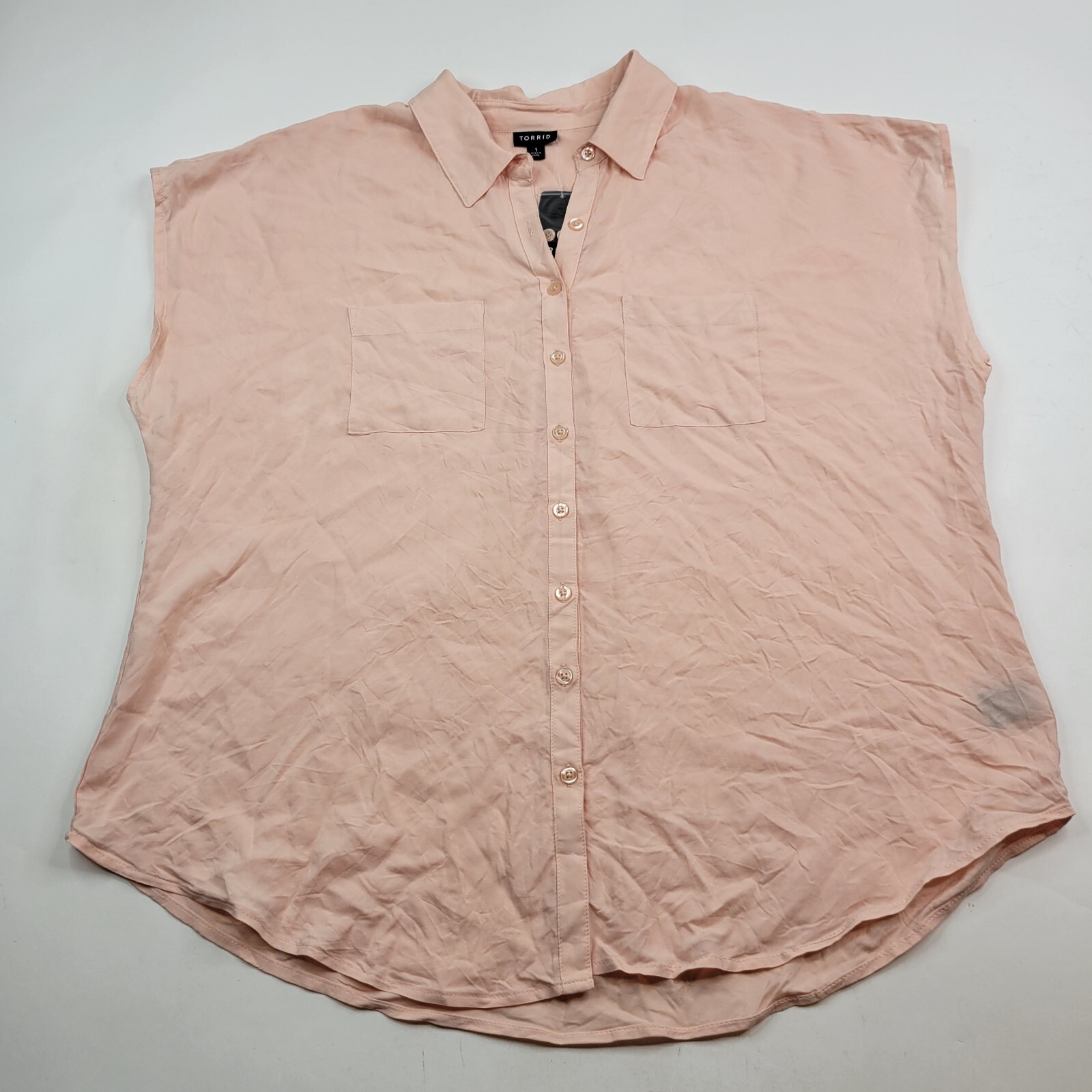 NWT Torrid Women's Size 1 14/16 Peach Pink Button Down Sleeveless Collar Blouse