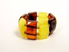 Baltic Amber Ring Size 9 Multicolor Yellow Cognac Brown Elastic Stretch 1088