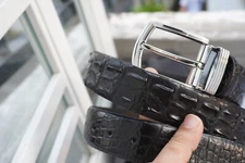 W 1.3" Black Genuine Crocodile Hornback Leather Skin Men's Belt #V10