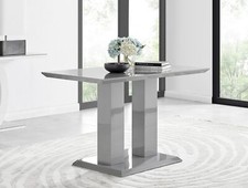Image of IMPERIA Grey High Gloss Dining Table And 4 Faux Leather and Chrome Dining Chairs