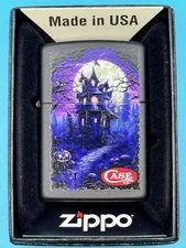 Case Knives Haunted House Design Black Matte Zippo Lighter NEW