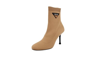 PRADA Knit Sock Booties Pumps Ankle Boots 1T978I Brown -  US 10 EU 40 UK 7