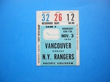 1976/77 VANCOUVER CANUCKS NEW YORK RANGERS NHL HOCKEY TICKET STUB RON GRESCHNER