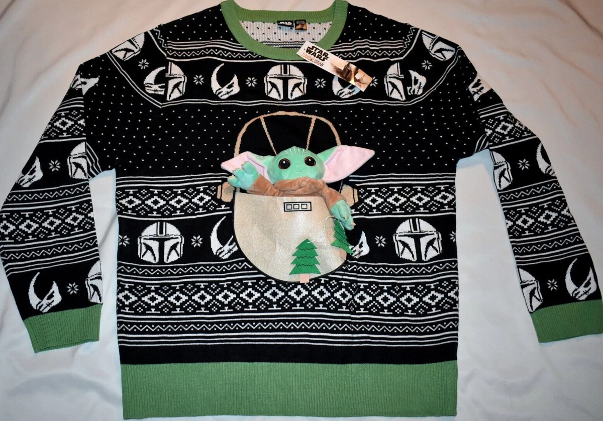 STAR WARS 3D Toy Baby Yoda Grogu Ugly Christmas Sweater Mandalorian Disney NEW