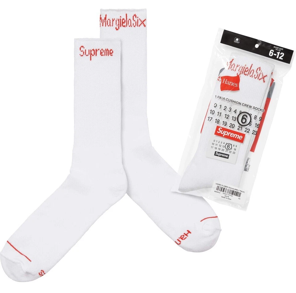 Meias Supreme x MM6 Maison Margiela Hanes White Crew 1 par - NOVAS - NA MÃO - Imagem 3 de 4