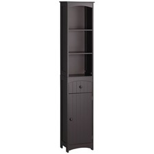 Bathroom Organization Haven: Brown Freestanding Tall Linen Tower with 3 Shelves