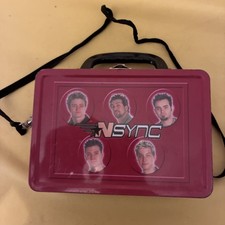 2000 - NSYNC  Mini Metal Tin Lunchbox Purse Handle Strap Pink Vintage Small 7x5