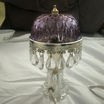 Works!Pink Glass Dome Table Lamp Beaded Design with Hanging Prisms Glossy Finish