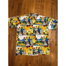 Up Ro's Graffiti Hip Hop Print Button Up Shirt Mens L DJ Breakdance Streetwear