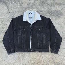 Vintage Levis Sherpa Lined Black Denim Jean Jacket Size Medium Made in USA