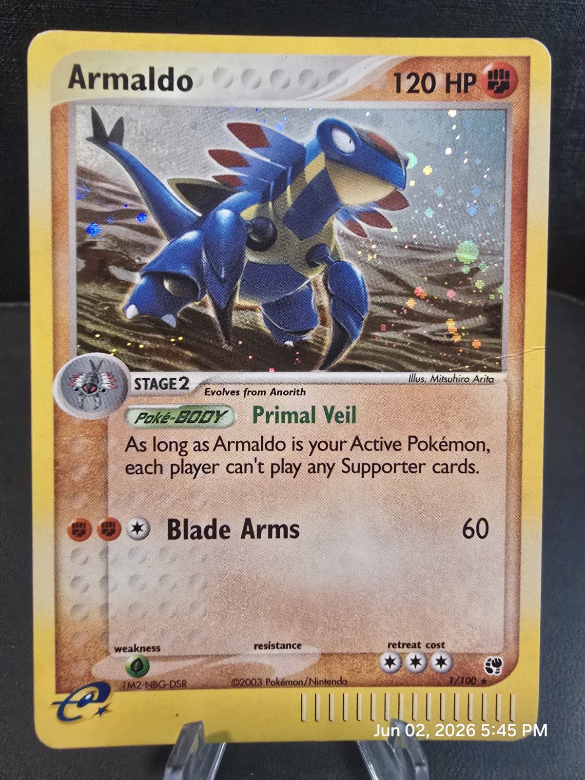 Pokémon TCG Armaldo 1/100 EX Sandstorm Holo Rare Card