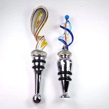 2 Murano Glass Twisted Colorful Art Glass Stoppers for Liquor Wine Oil Bottles