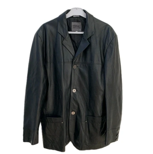 Versace Jeans Couture Blazer Uomo Pelle 38 (L) Giacca Nero Made in Italy#Z41
