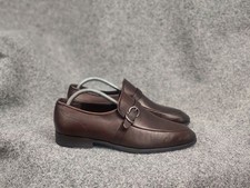 Salvatore Ferragamo Men's Brown Terence Apron Toe Loafer Metal Logo Shoes UK 8