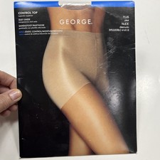George Control Top Silky Sheer Pantyhose Sandalfoot 4818 Nude Size Plus