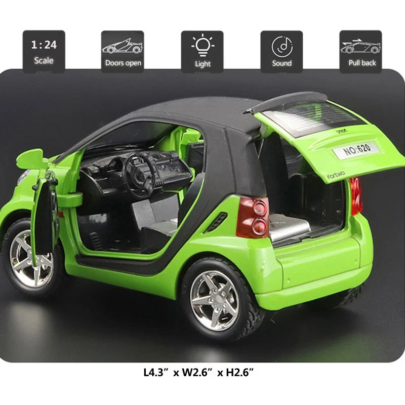 1/24 Smart ForTwo Modellauto Die Cast Spielzeug fur Kinder Jungen Sammlung Grün - Bild 2 von 4