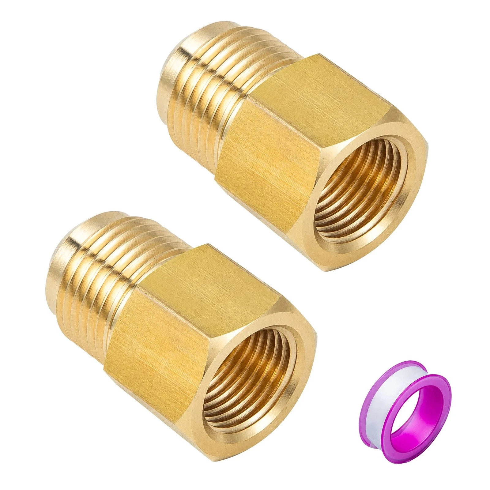 Brass 2pcs 3/8" Female to 1/2" Male Flare Adapter for Fuel & Gas Lines