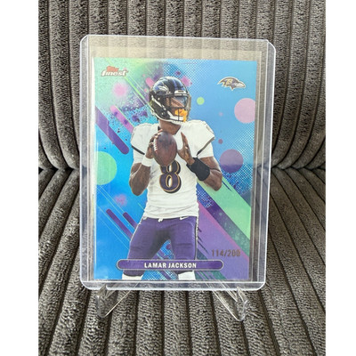 NFL 2025 Topps Finest, Lamar Jackson, Baltimore Ravens, Sky Blue Refractor /200