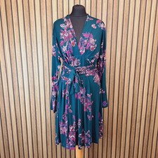 Fat Face Delphine Wrap Dress Teal Green UK 16 Knee Length Long Sleeve - New