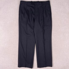 Vintage 90s Givenchy Pleated Wool Flannel Dress Pants Mens 37x30 Navy Wide Leg