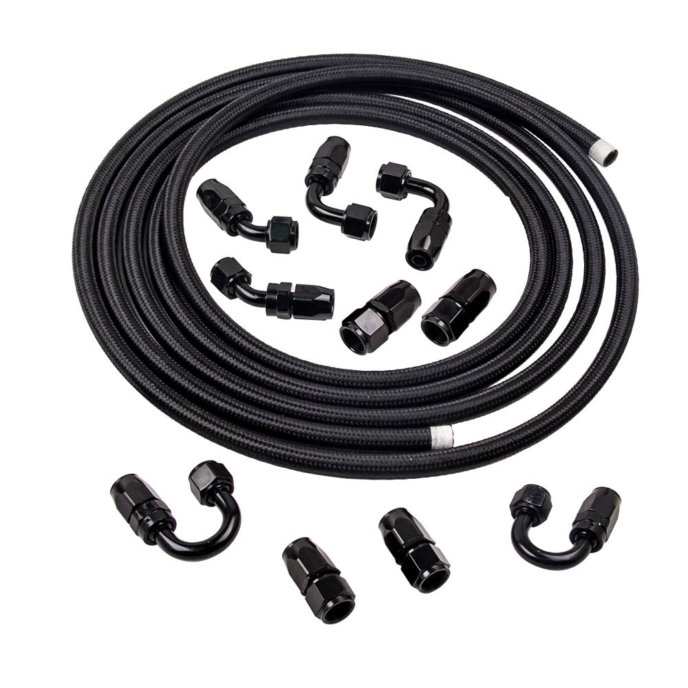 16 FT 5 Meter AN8 8AN Steel Nylon Braided Oil Fuel Line Hose End Fitting Kits