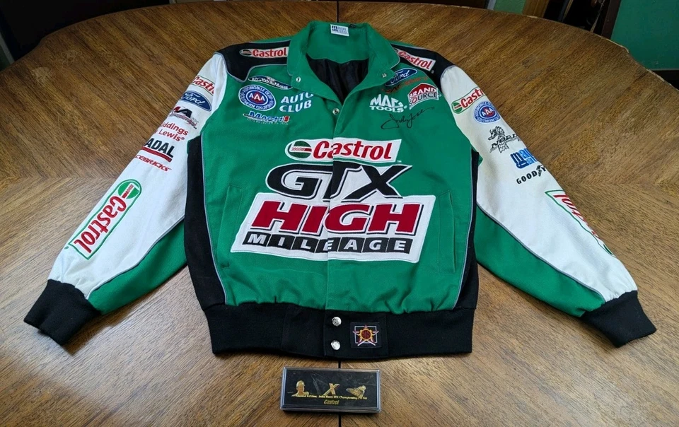 Vintage John Force GTX NASCAR Jacket + Pin Set Mens Small Castrol JH Design*READ - Image 2 of 4