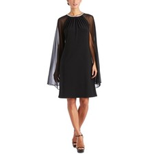 R M Richards Womens Embellished Cape Cocktail and Party Dress Size 16 16W Black