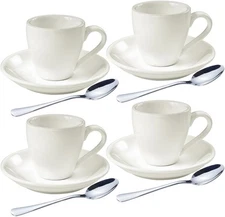 homEdge Porcelain Espresso Shot Cup Set with Saucers 2.67 oz / 80 ml, White 