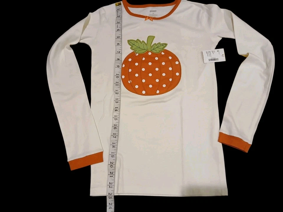 Новый с Ярлыками Gymboree девочек оранжевый и слоновой кости тыквы хлопок 2 изделия пижамы - размер 14 - Изображение 4 из 4