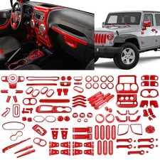 Red Center Console Door Full Decorative Trims Kit For Jeep Wrangler Jk 2007-2017