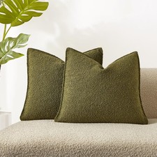 JUSPURBET Olive Green Boucle Throw Pillow Covers 16x16 Set of 2 for Couch Sofa B