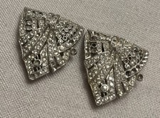 Rhinestone Shoe Clips Pair Silver Tone Triangle Cluster Women Art Deco Style Set