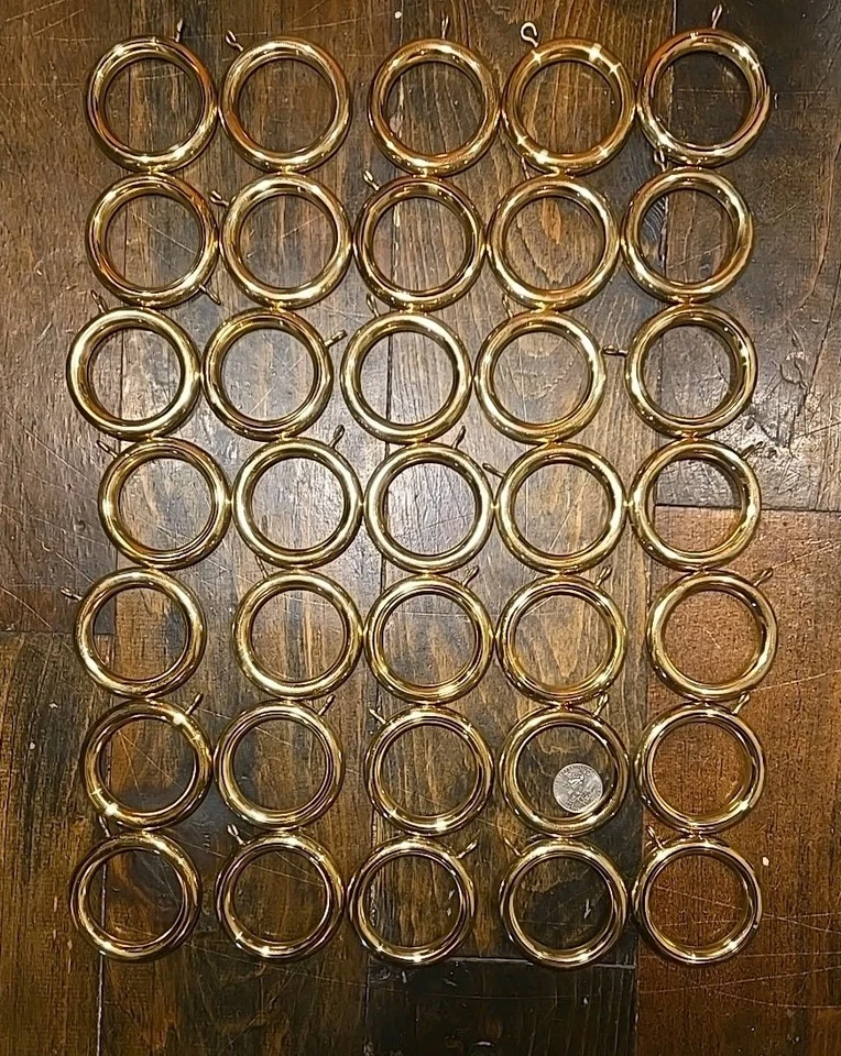 Lot of 35 Solid Brass Hollow Curtain Rings with Hooks – Vintage Style Drapery... - Image 3 of 3