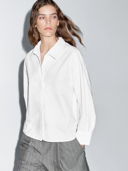 Women Massimo Dutti Shirt White Cotton 38 #N2YK
