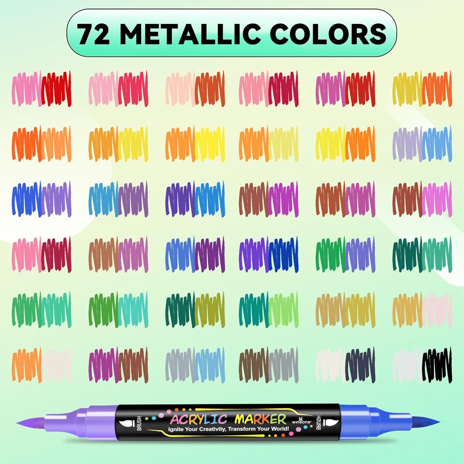 72 Colors Dual Tip Acrylic Paint Markers Set Waterproof Pens for Rock Wood Art