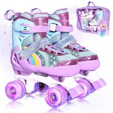 Rainbow Toddler Roller Skates - Size 4 Adjustable  Light Up Quad Skates for ...